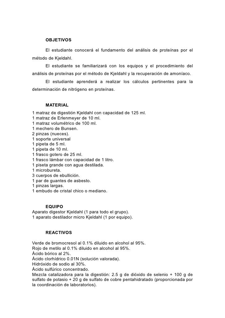 Metodo de kjeldahl para protein as para bajar de peso